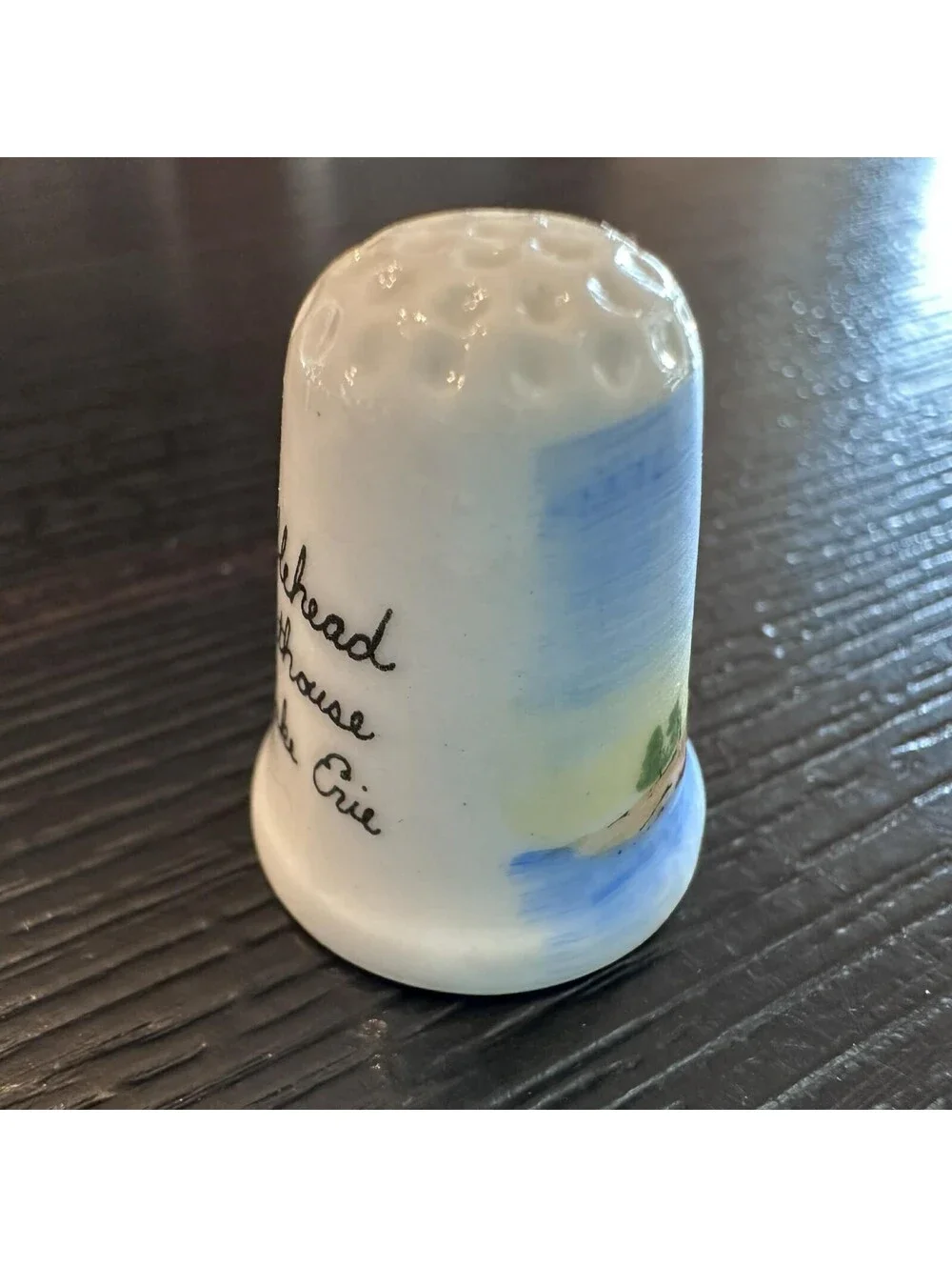 Marblehead Lighthouse Lake Erie Ohio Souvenir Thimble Hand Painted EUC